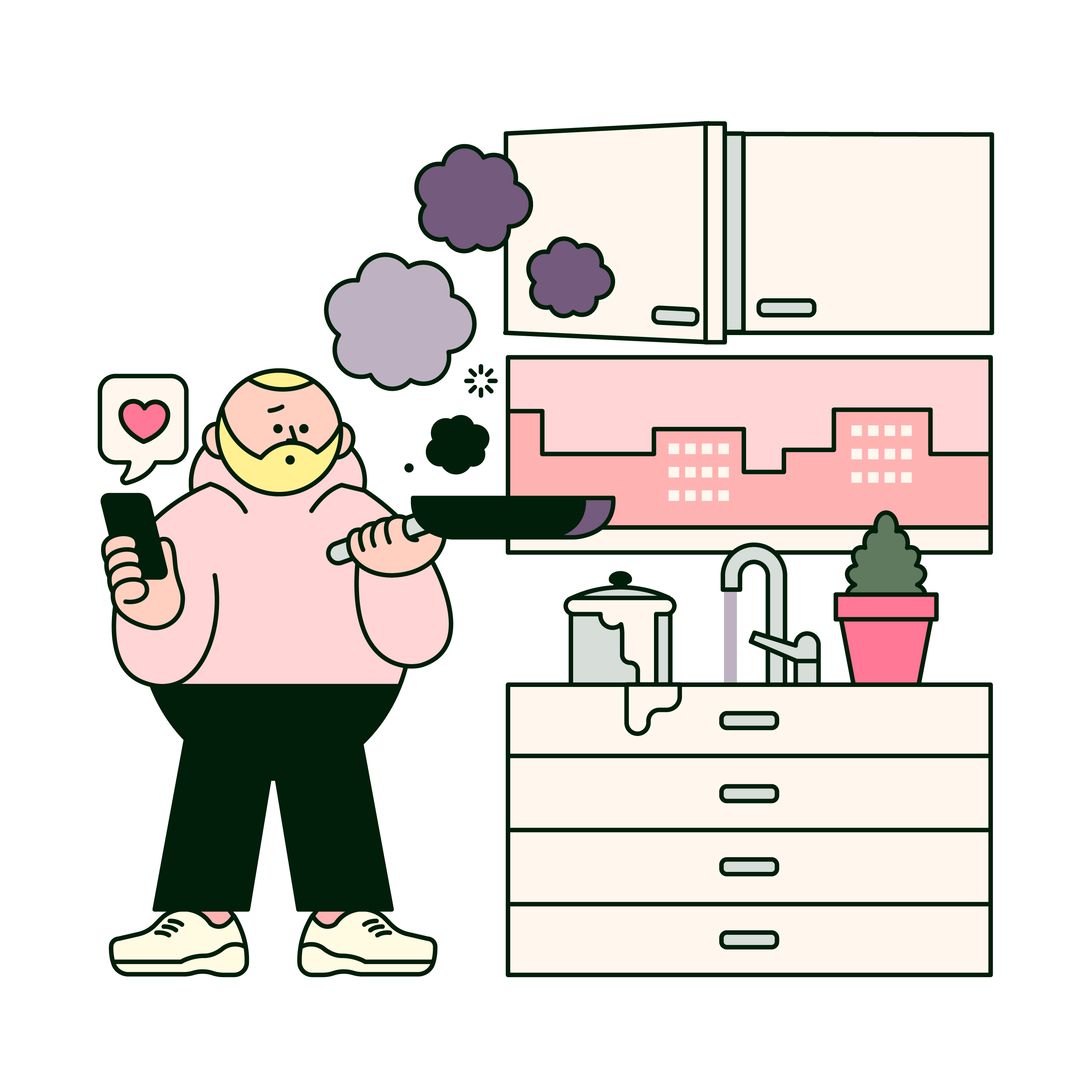 Distracted man burning his food