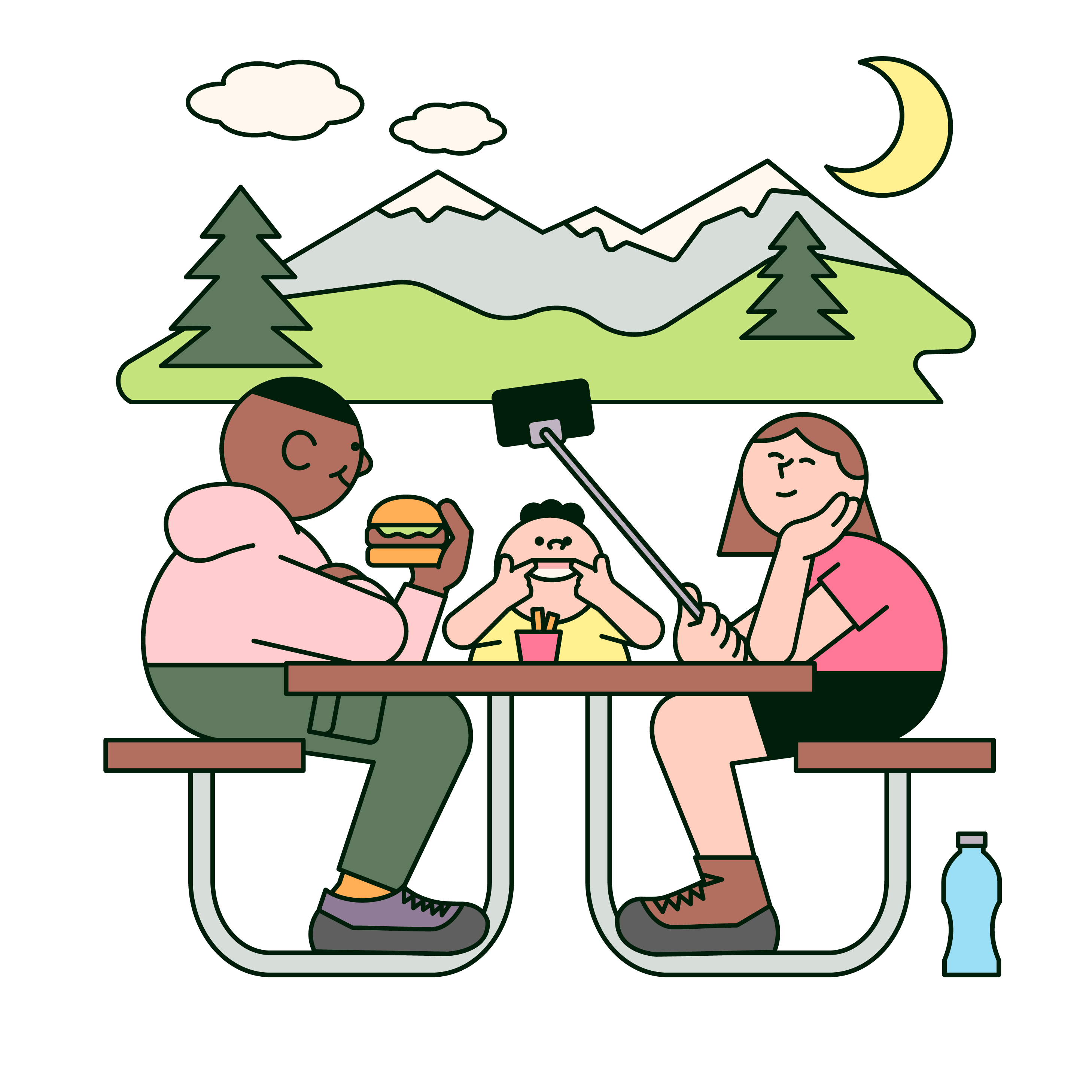 Family picnic at a rest stop