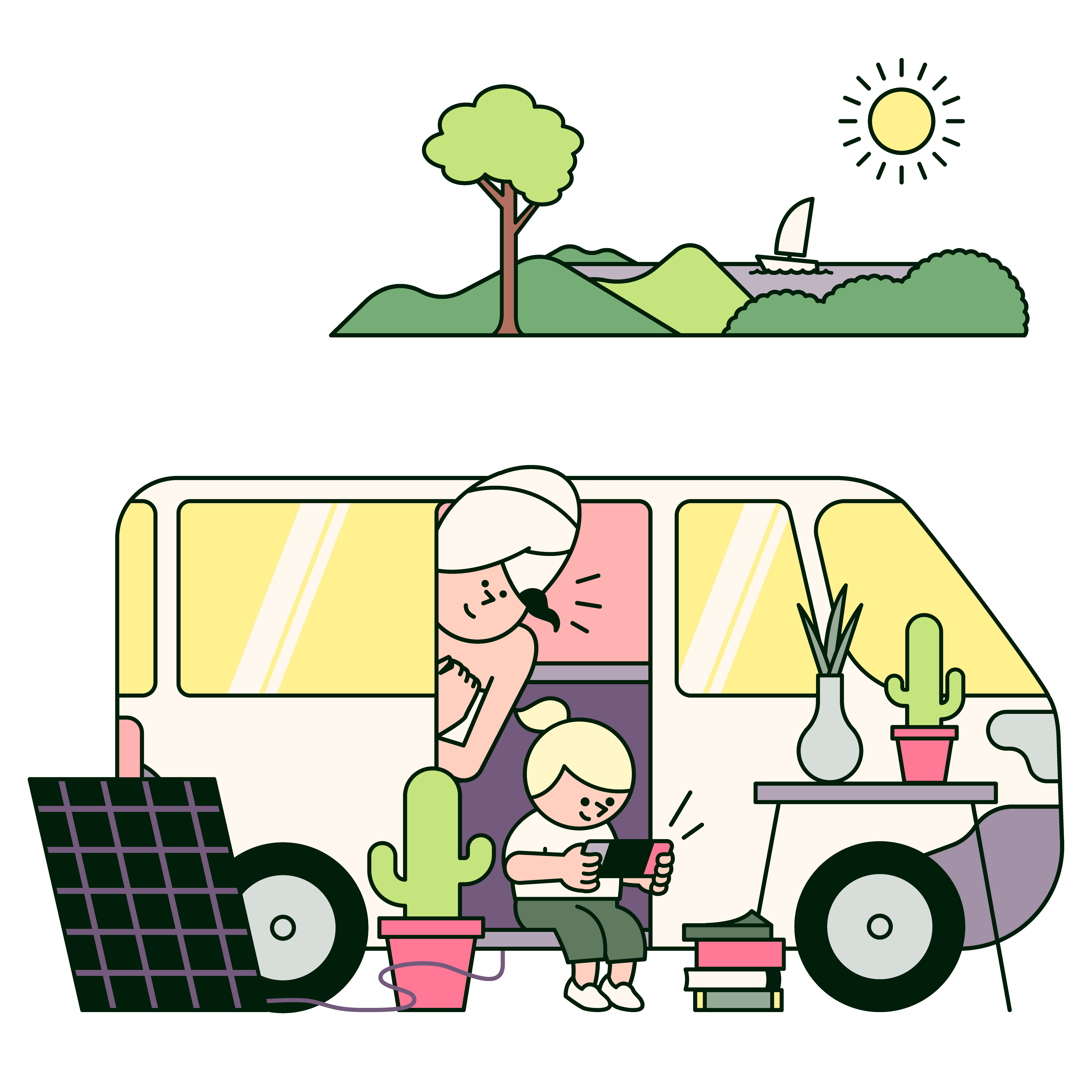 Woman and daughter in their motorhome