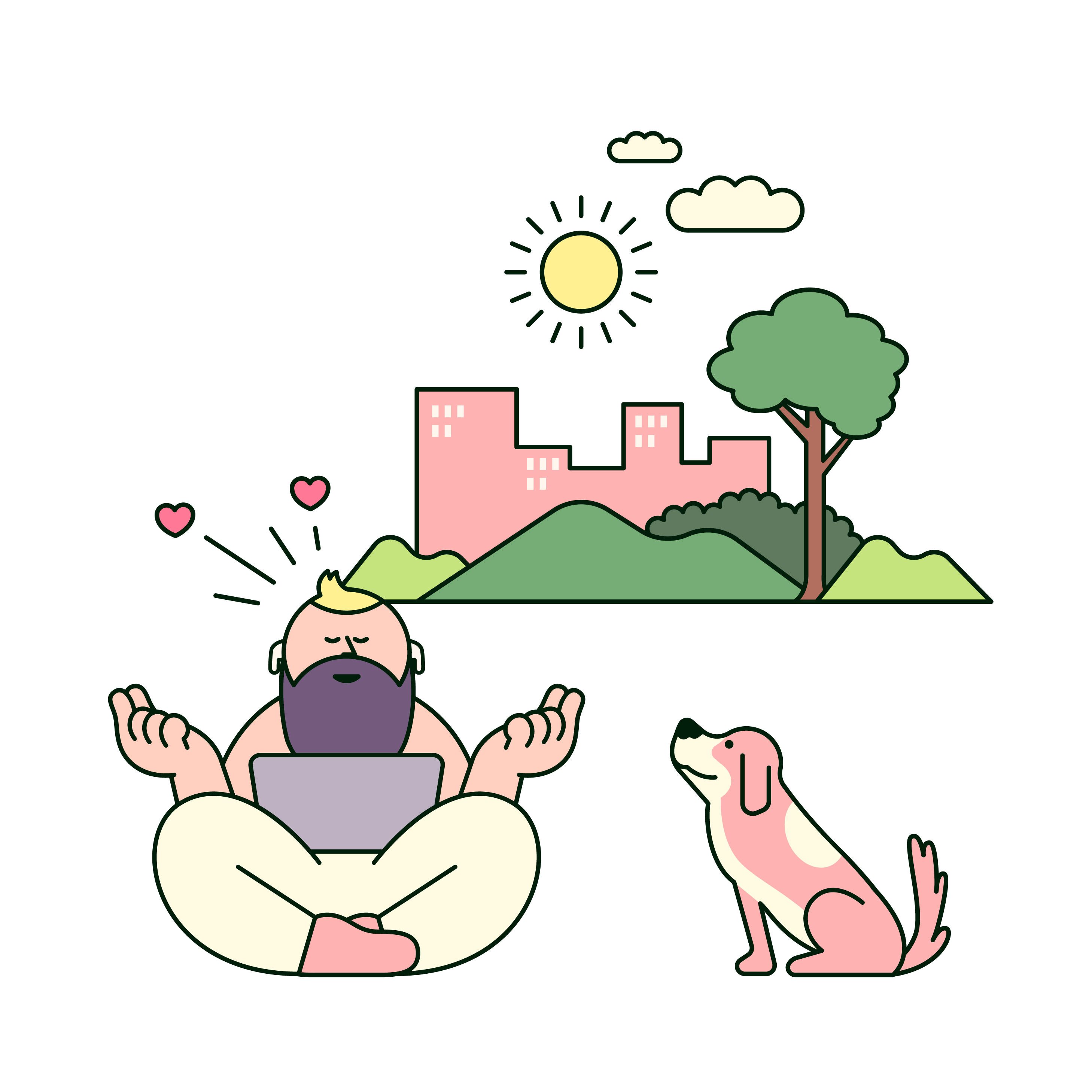 Man meditating with laptop